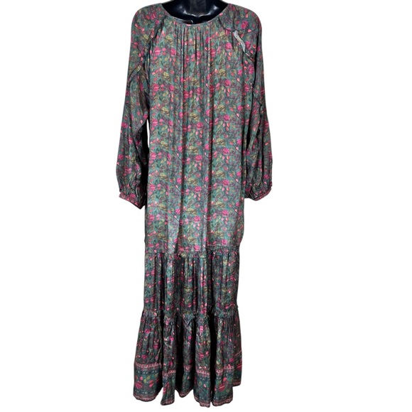 NATURAL LIFE Lula Dress Green Floral Ruffled Tiered Long Sleeve Maxi Dress - Picture 14 of 15